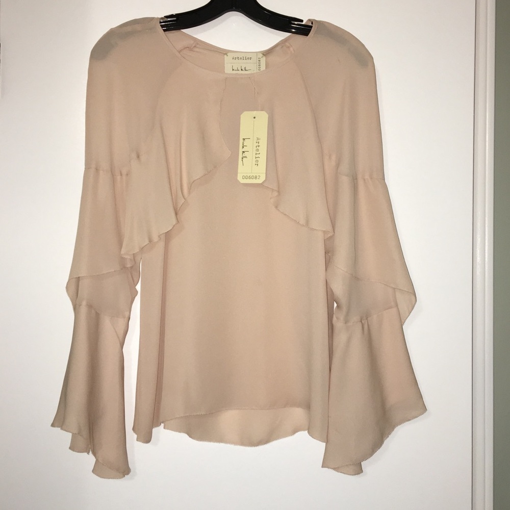 Nicole Miller Lera Long Sleeve Ruffle Silk Top